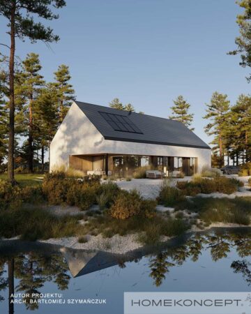 Projekt domu 150m2 homekoncept 119 - widok na dwuspadowy ciemny dach.