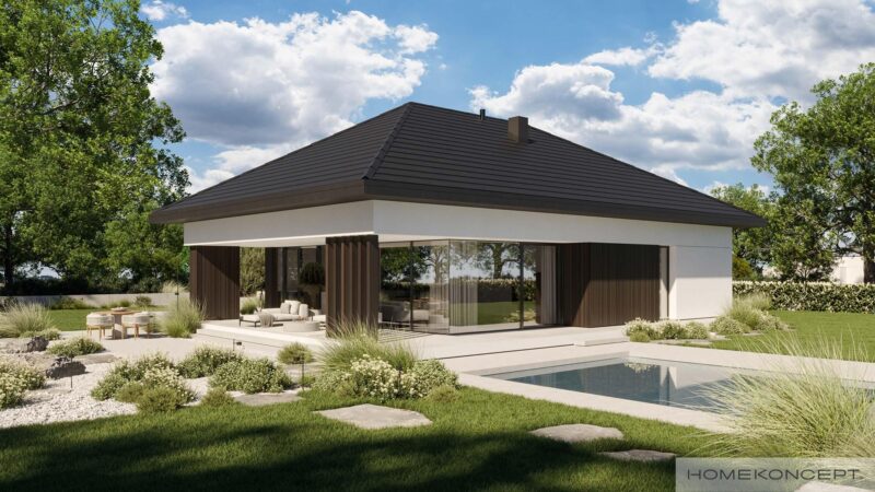 Projekt domu parterowego homekoncept 132 g2 - widok na czterospadowy dach.