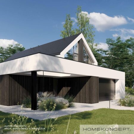 Nowoczesna stodoła projekt homekoncept 127 - widok na front budynku.